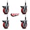 Service Caster 5'' Red Poly Swivel 3/4'' Expanding Stem Caster Set with Brake, 4PK SCC-EX20S514-PPUB-RED-PLB-34-4 - alternate 4